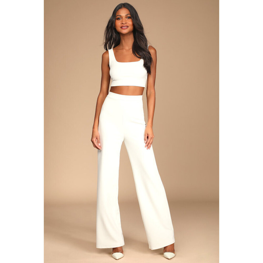 Lulus Only Tonight Ivory Two-piece Wide-leg Jumpsuit White - Size M